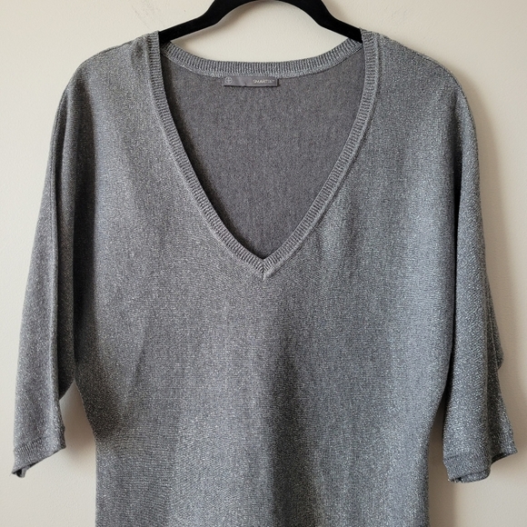 Smart Set Silver Grey Metallic Knit V Neck Top Size S - Picture 4 of 10